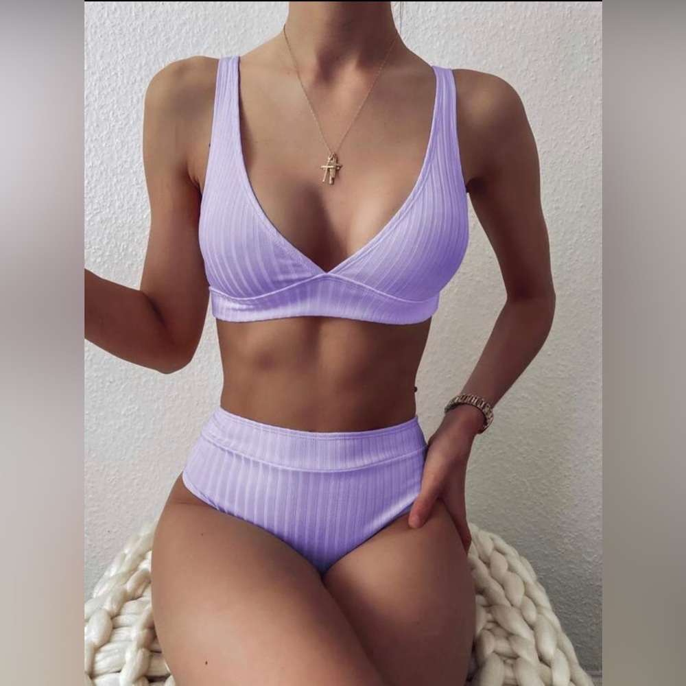 Shein ~ Ribbed Bikini Set Tank Top & High Waisted Bottom 2 Piece Bathing Suit